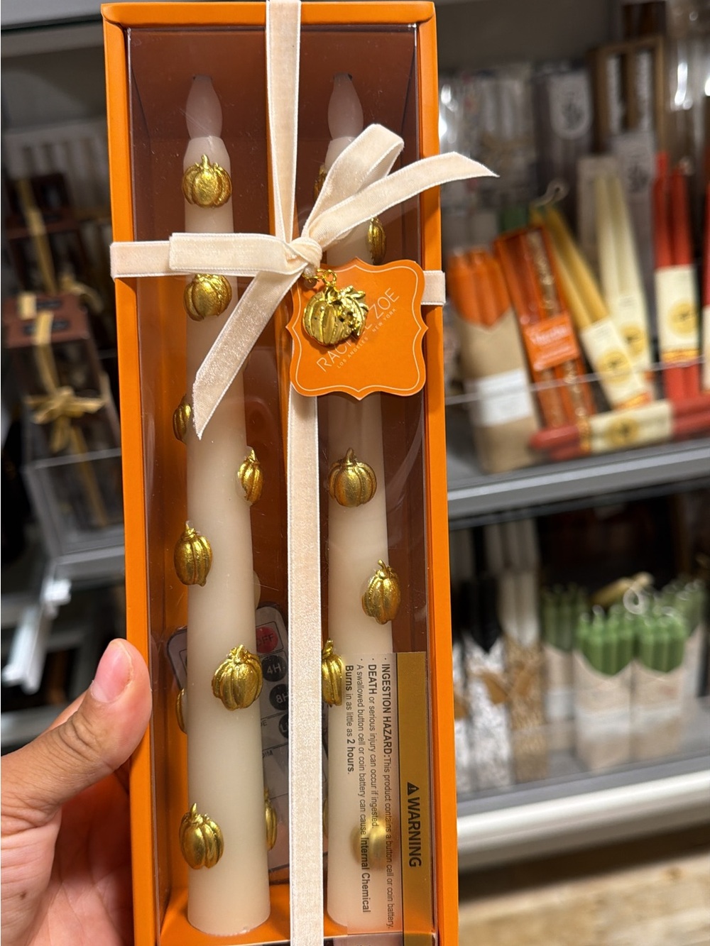 Cream Taper Candles with Gold Pumpkin Accents - Set of 2